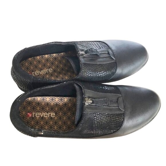 Revere Tangier Zip Loafer Shoe US 8 Black French Black Lizard Leather - Picture 6 of 12